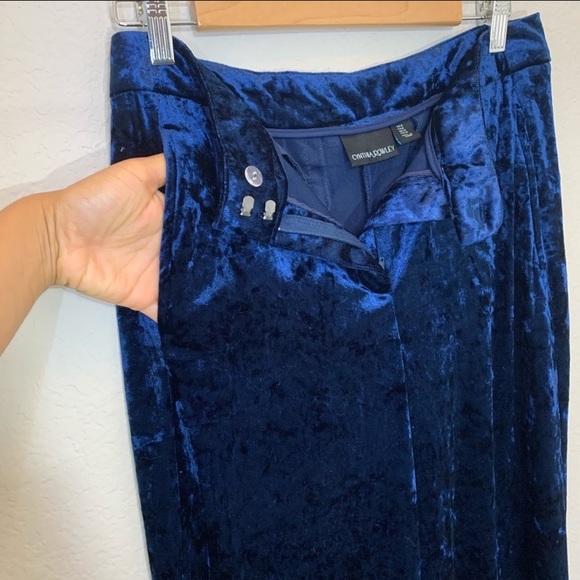 CYNTHIA ROWLEY Velvet Pants Dark Blue Wide Leg - Picture 7 of 8